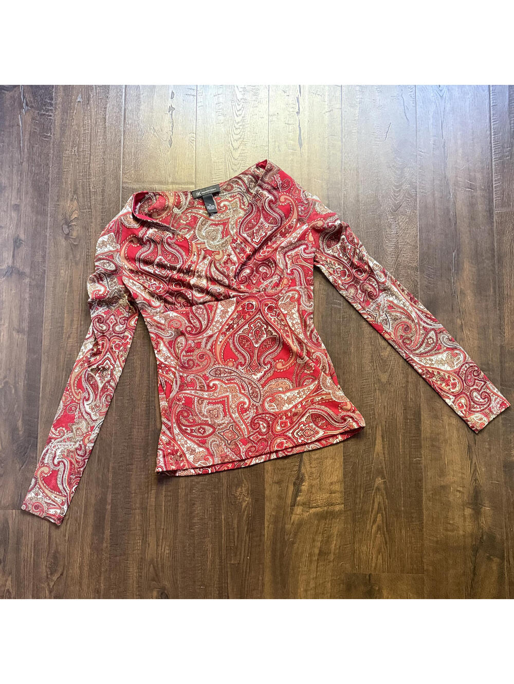 Vintage 90s Y2k Inc International Concepts Blouse Top M Red Paisley Floral Hippi